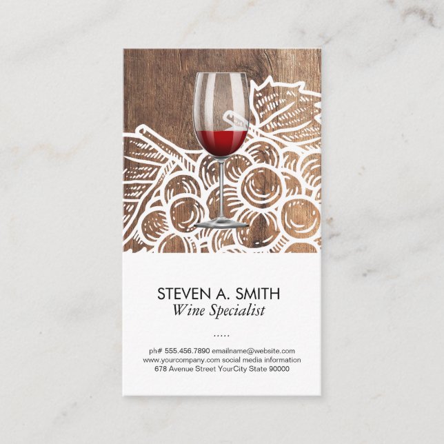 Wine Glass | Wood | Grapes Business Card (Front)