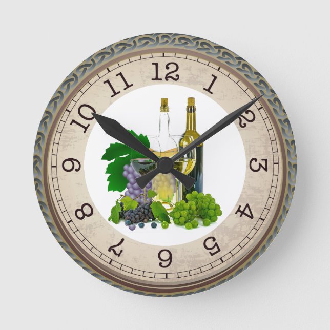 Wine Glasses and Bottles / Time for Wine Round Clock (Front)