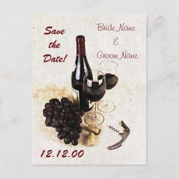 Wine Glasses And Grapes Announcement Postcard by justbecauseiloveyou at Zazzle