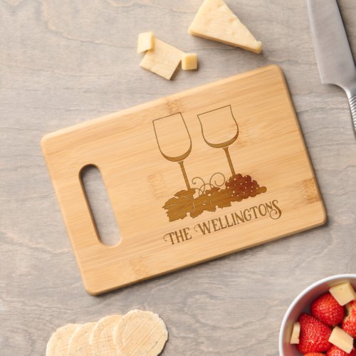 Wine Glasses and Grapes Family Name Cutting Board