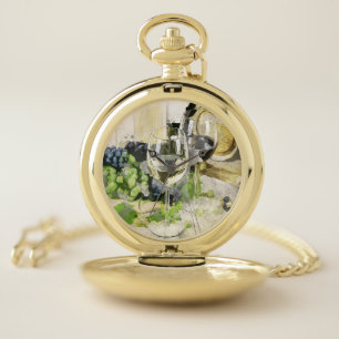Wine Glasses and Grapes Pocket Watch