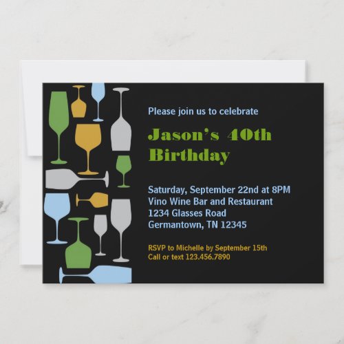 Wine Glasses Birthday Party Invitation