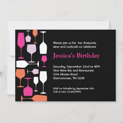 Wine Glasses Birthday Party Invitation