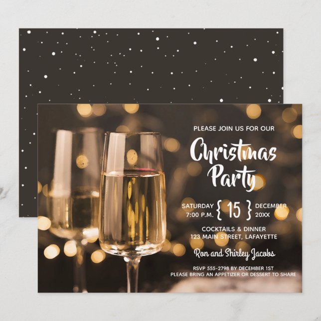 Wine Glasses Christmas Holiday Invitations (Front/Back)