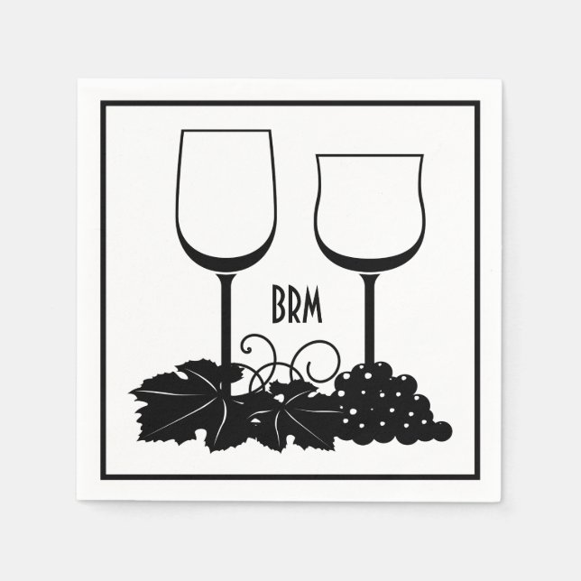 Wine Glasses Grapes Cocktail Optional Initials Napkins (Front)