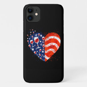 Wine Glasses Heart 4th of July Patriotic American iPhone 11 Case