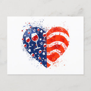 Wine Glasses Heart 4th of July Patriotic American Postcard