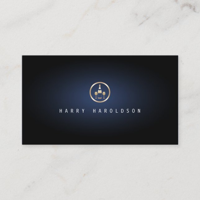 Wine Glasses Icon Blue Glow Sommelier Business Card (Front)