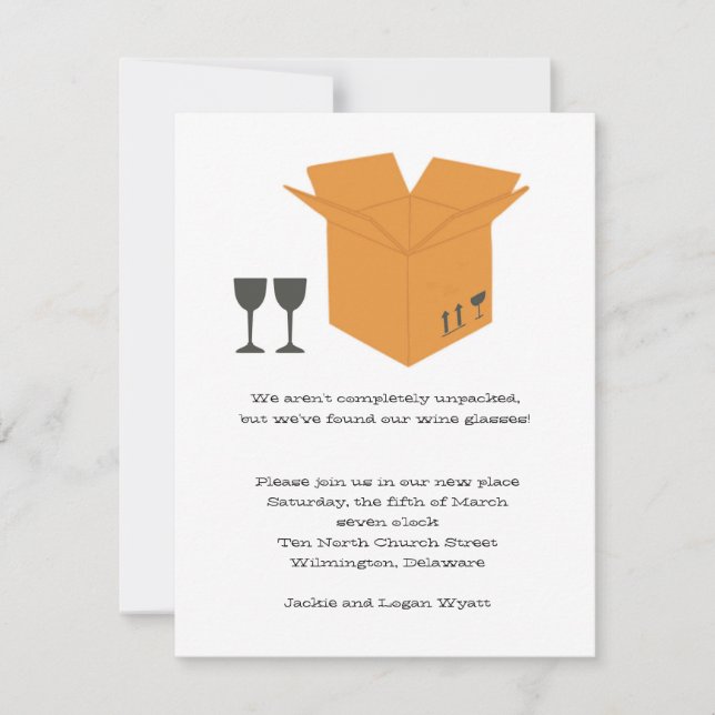 Wine Glasses & Moving Box- Housewarming Invitation (Front)