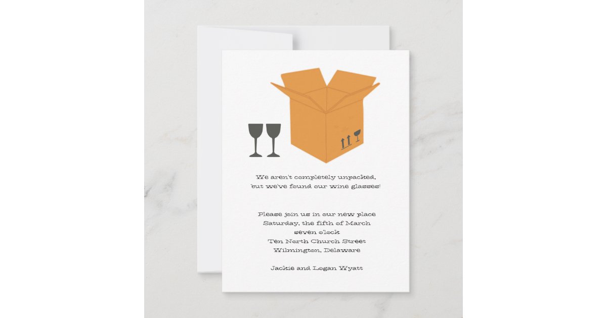 Wine Glasses & Moving Box Housewarming Invitation Zazzle