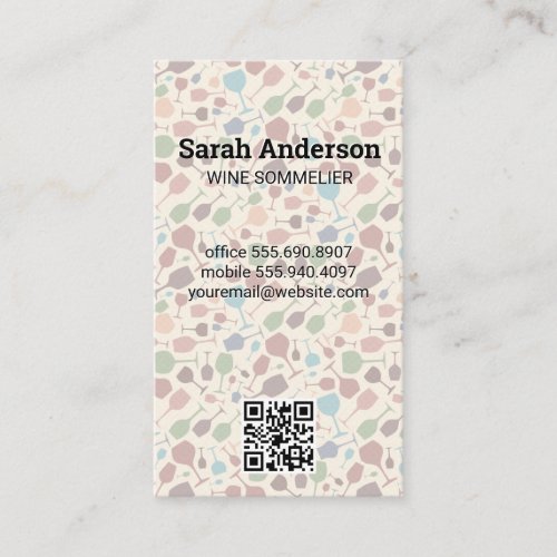 Wine Glasses Pattern  QR Scan Code Business Card
