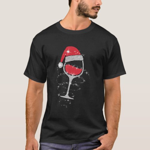 Wine Glasses Santa Hat Christmas Funny Wine Lover  T_Shirt