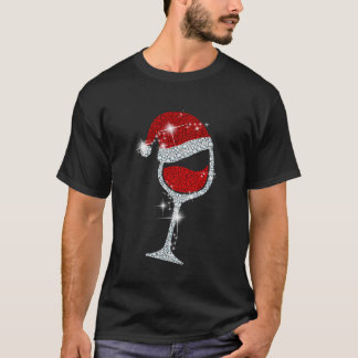 Wine Glasses Santa Hat Christmas Tee Funny Wine Lo