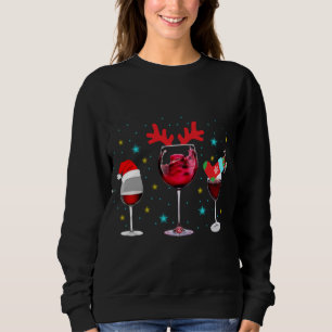 Wine Glasses Santa Hat Reindeer Christmas Snow Soc Sweatshirt