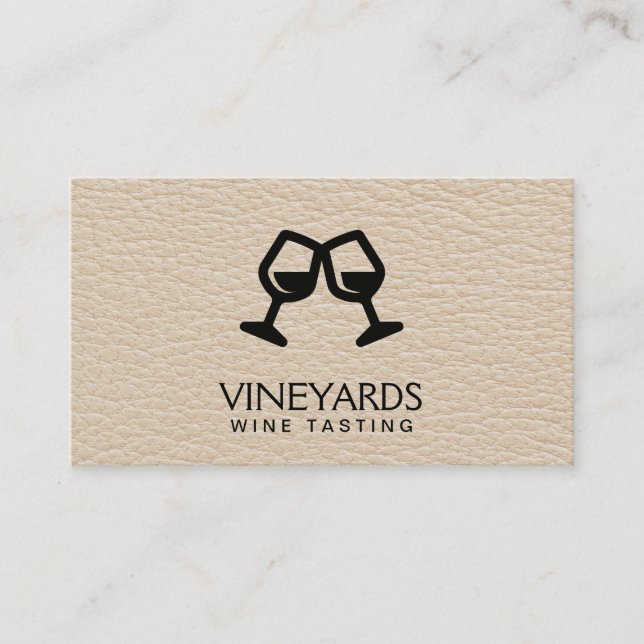 Wine Glasses Toast Leather Business Card (Front)