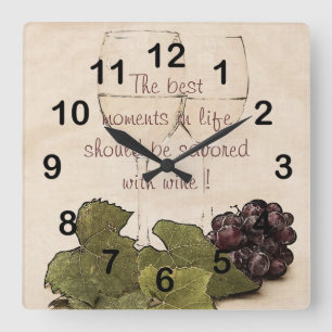 wine glasses with grapes kitchen clock