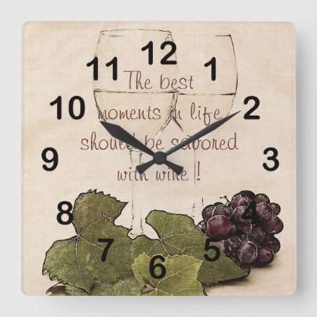 Wine Glasses With Grapes Kitchen Clock