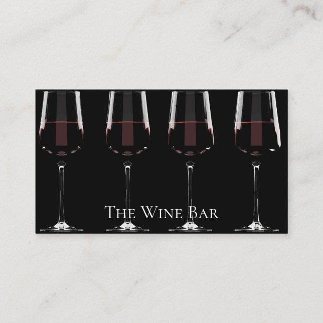 Wine glasses with red wine on black business card (Front)
