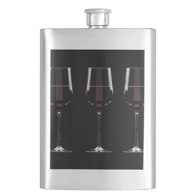 Wine glasses with red wine on black flask (Front)
