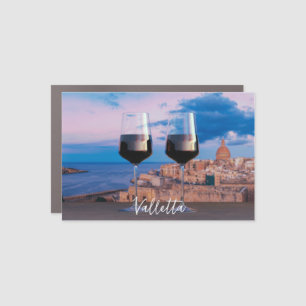 Wine glasses with view of sunset over Valletta Car Magnet
