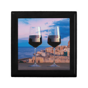 Wine glasses with view of sunset over Valletta Gift Box