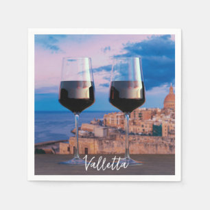 Wine glasses with view of sunset over Valletta Napkins