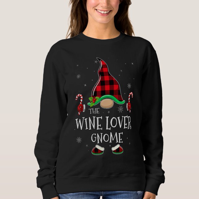 Wine  Gnome Buffalo Plaid Matching Family Christma Sweatshirt (Front)