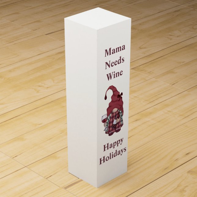 Wine Gnome Mama Needs Wine Happy Holidays Wine Box (Front)