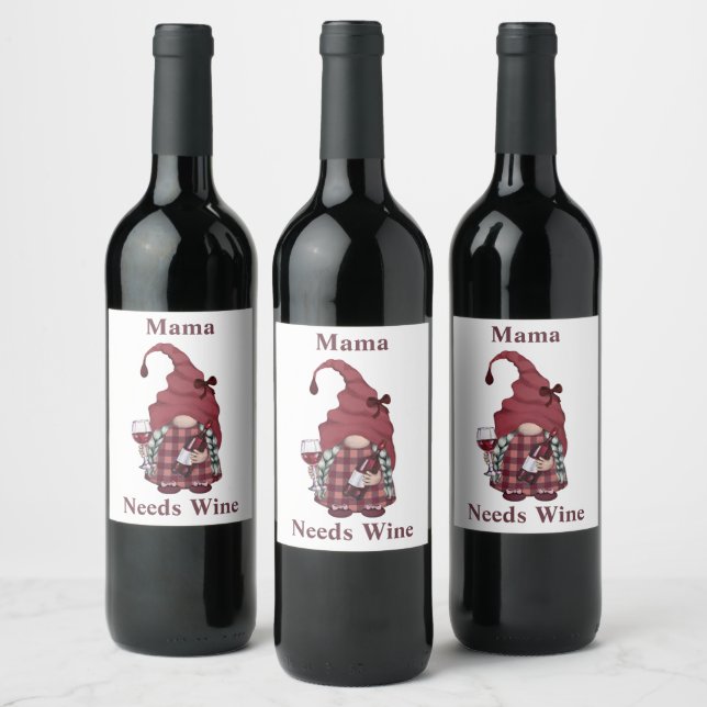 Wine Gnome Mama Needs Wine Personalize Funny Wine Label (Bottles)