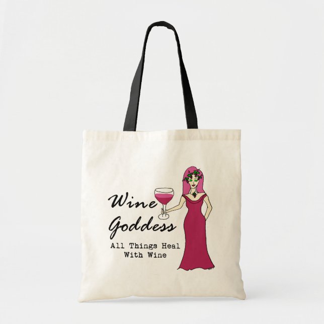 Wine Goddess "All Things Heal With Wine" Tote Bag (Front)