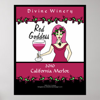 Wine Goddess "Red Goddess" Custom Wine Label Large Poster
