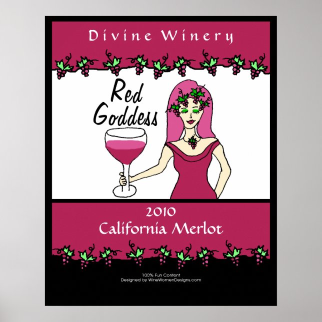 Wine Goddess "Red Goddess" Custom Wine Label Large Poster (Front)