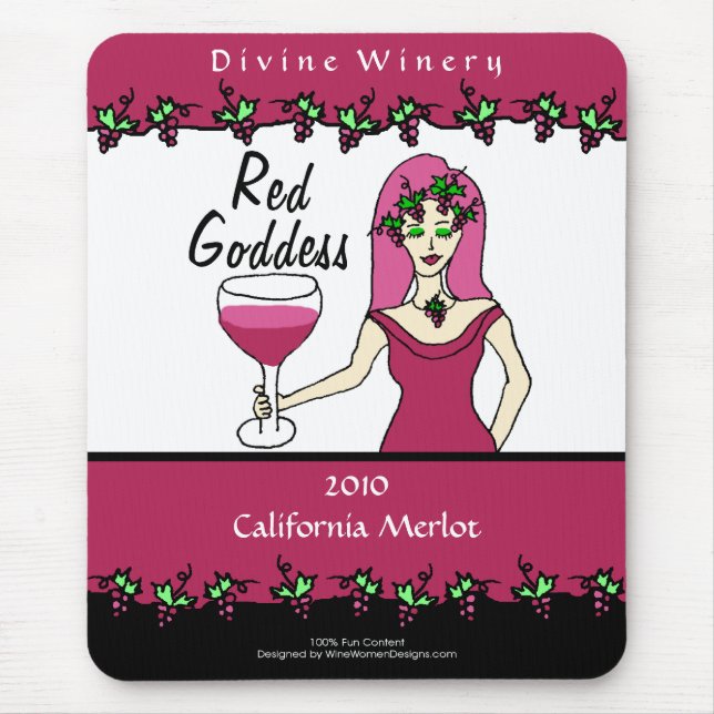 Wine Goddess Red Goddess Faux Wine Label Mouse Pad (Front)