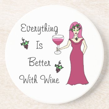 Wine Goddess Simply Divine "better With Wine" Drink Coaster by Victoreeah at Zazzle
