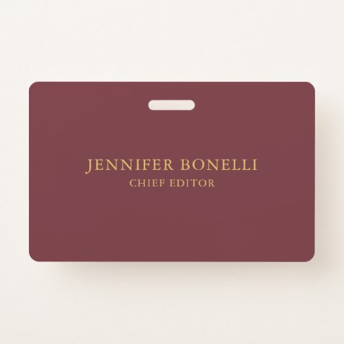 Wine  Gold Color Professional Trendy Modern Plain Badge