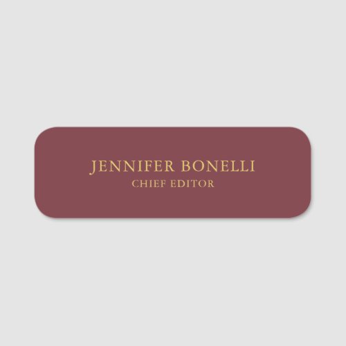 Wine  Gold Color Professional Trendy Modern Plain Name Tag