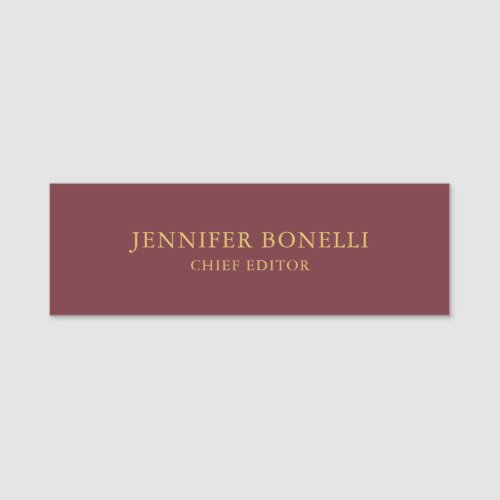 Wine  Gold Color Professional Trendy Modern Plain Name Tag