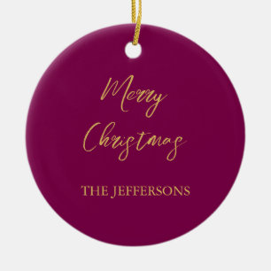 Wine & Gold Colors Merry Christmas Ceramic Ornament