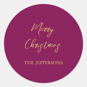 Wine & Gold Colors Merry Christmas Classic Round Sticker