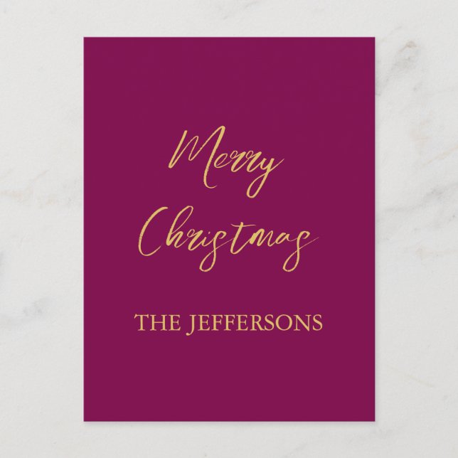Wine & Gold Colors Merry Christmas Postcard (Front)