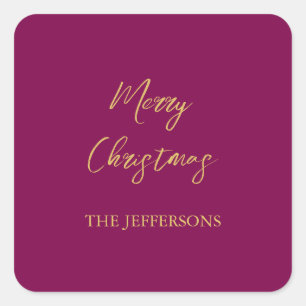 Wine & Gold Colors Merry Christmas Square Sticker