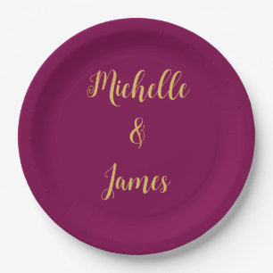 Wine & Gold Colors Professional Trendy Modern Paper Plates