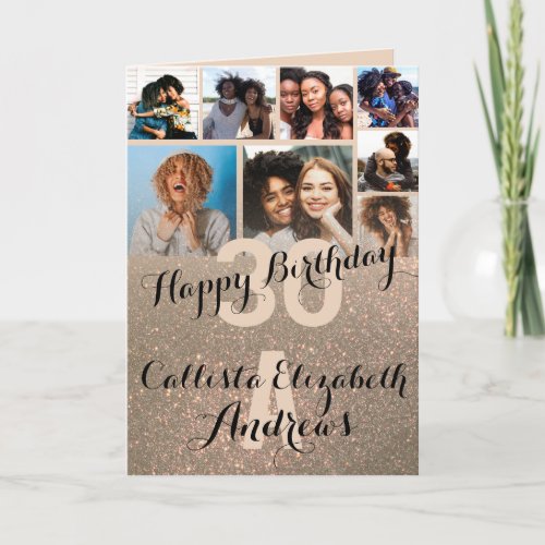 Wine Gold Glitter Photo Collage Happy Birthday Card