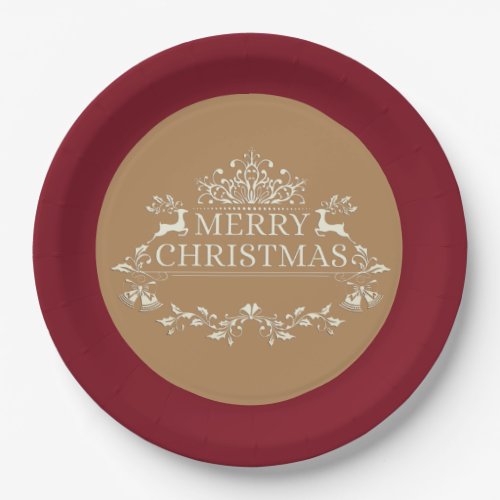 Wine  Gold Merry Christmas Paper Plates