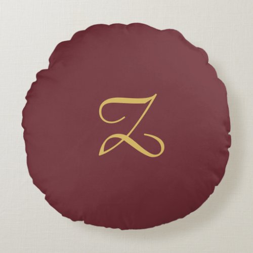 Wine Gold Monogram Professional Trendy Modern Round Pillow