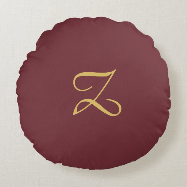 Wine Gold Monogram Professional Trendy Modern Round Pillow (Front)