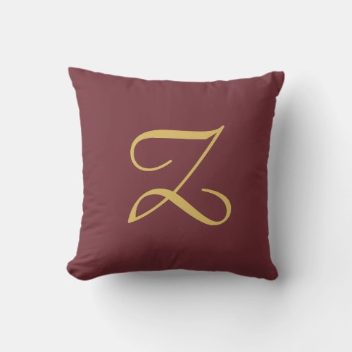 Wine Gold Monogram Professional Trendy Modern Throw Pillow