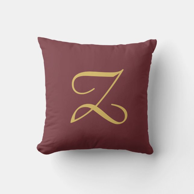 Wine Gold Monogram Professional Trendy Modern Throw Pillow (Front)