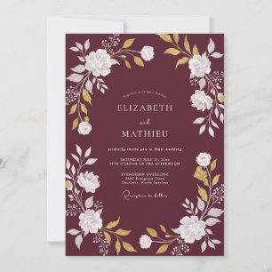 Wine Gold Ranunculus Eucalyptus Wedding Invitation