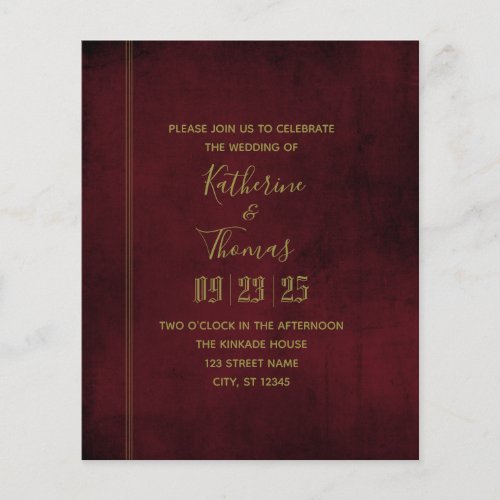 Wine  Gold Regal Wedding Invitation Budget Flyer